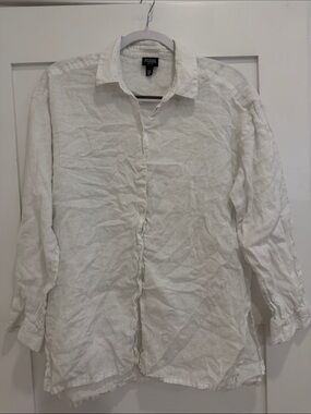 Eileen Fisher White Linen Lightweight Linen Shirt - Petite Medium